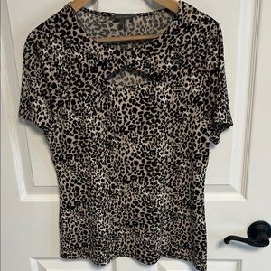 Vince Camuto Black and Tan Animal Print Short Sleeve Top